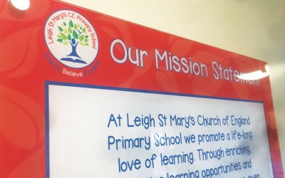 Primary school wall displays and external signs for Leigh St Mary’s