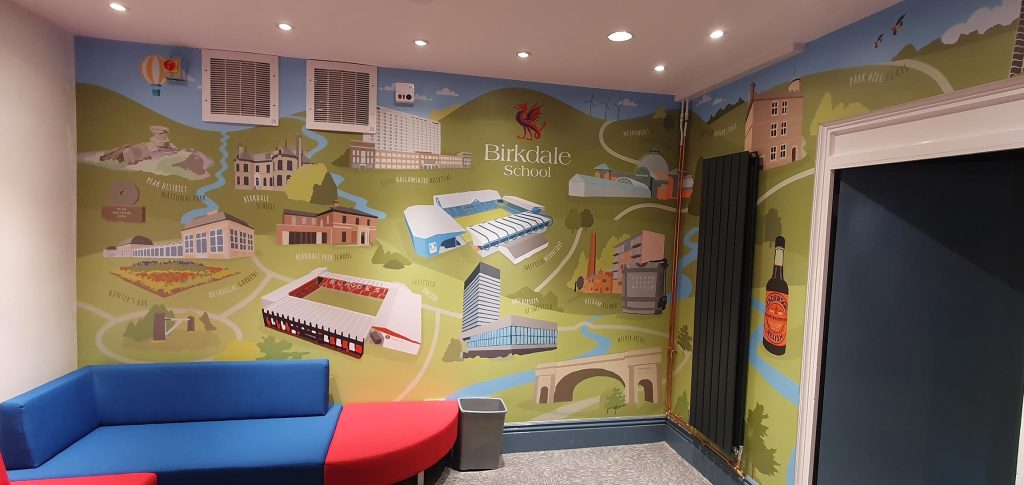 School wall art showing the local Sheffield community